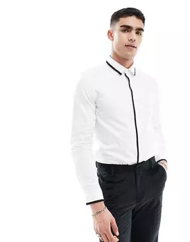 Белая узкая рубашка с темно-синей отделкой ASOS DESIGN