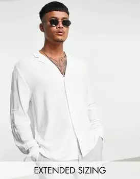 Белая вискозная рубашка свободного кроя с низким воротником ASOS