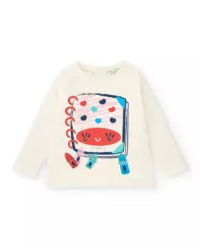 Белая вязаная футболка для девочки с забавным принтом Tuc tuc, цвет Crudo