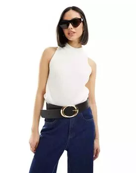 Белая вязаная майка с воротником-халтер JJXX