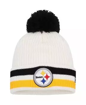 Белая вязаная шапка Big Boys Pittsburgh Steelers с манжетами и помпоном в стиле ретро New Era, белый