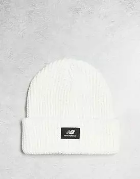 Белая вязаная шапка вафельного цвета New Balance