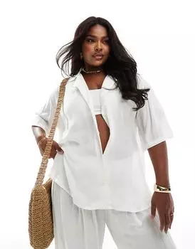 Белая жатая пляжная рубашка ASOS DESIGN Curve — часть комплекта