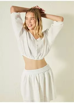 Белая женская блузка с V-образным вырезом Penti