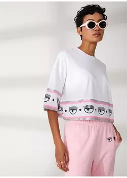 Белая женская футболка Chiara Ferragni с круглым вырезом и принтом Chara Ferragn