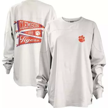 Белая женская футболка оверсайз с длинными рукавами Clemson Tigers Pennant Stack для прессы Pressbox