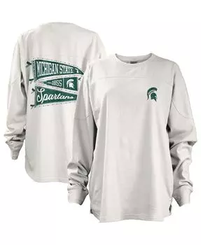 Белая женская футболка оверсайз с длинными рукавами Michigan State Spartans Pennant Stack Pressbox, белый