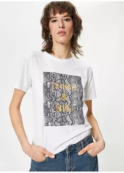 Белая женская футболка с круглым вырезом 4SAK50063EK Koton, белый