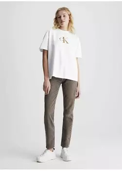 Белая женская футболка с круглым вырезом Calvin Klein Jeans