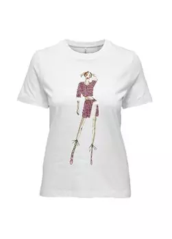 Белая женская футболка с круглым вырезом и принтом ONLMOLLY REG S/S LADIES TOP BOX JRS Only, белый