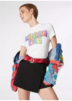 Белая женская футболка с круглым вырезом и принтом 241K1A0708 Moschino Jeans, белый
