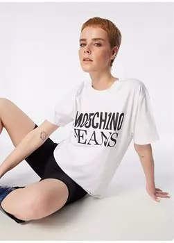 Белая женская футболка с круглым вырезом и принтом 241K1J0712 Moschino Jeans, белый