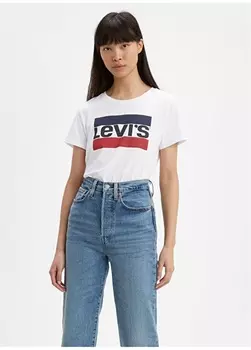 Белая женская футболка с круглым вырезом и короткими рукавами с принтом Levis