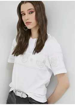 Белая женская футболка с круглым вырезом и принтом Chara Ferragn