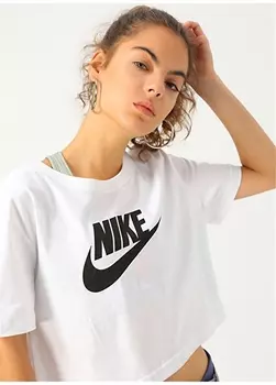 Белая женская футболка с круглым вырезом и принтом Nike