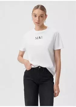 Белая женская футболка с круглым вырезом M1611594-620-СИНЯЯ ФУТБОЛКА С ЛОГОТИПОМ Mavi, белый