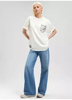 Белая женская футболка с круглым вырезом M1612263-80194-TASMANIAN MONSTER BA Mavi, белый