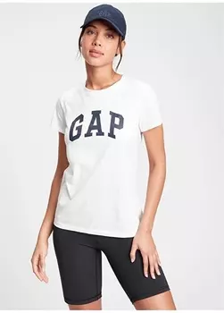 Белая женская футболка с круглым вырезом с принтом Gap