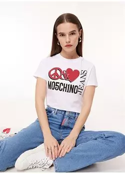 Белая женская футболка с круглым вырезом с принтом J0713 Moschino Jeans, белый