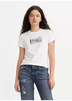 Белая женская футболка с круглым вырезом с принтом THE PERFECT TEE ORANGE SUNSET POSTC Levis, белый