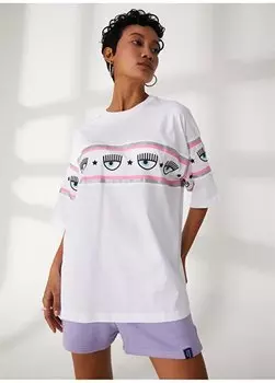 Белая женская футболка с круглым вырезом с принтом 74CBHF01 Chiara Ferragni, белый