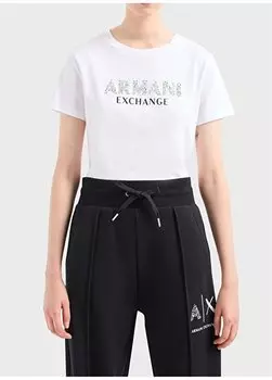 Белая женская футболка с круглым вырезом с принтом 3DYT13 Armani Exchange, белый