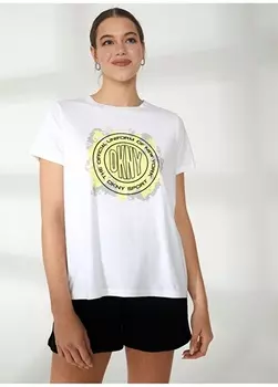 Белая женская футболка с круглым вырезом с принтом Dkny Jeans