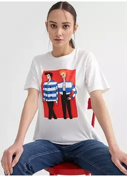 Белая женская футболка с круглым вырезом с принтом Fabrika