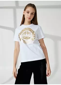 Белая женская футболка с круглым вырезом с принтом Just Cavalli