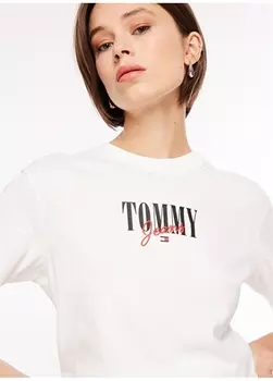 Белая женская футболка с круглым вырезом с принтом Tommy Jeans