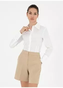 Белая женская рубашка с рубашечным воротником приталенного кроя ROTTE Pierre Cardin, белый