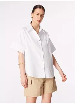 Белая женская рубашка с воротником рубашки оверсайз с вышитым логотипом рубашка оверсайз с коротким рукавом Brooks Brothers, белый