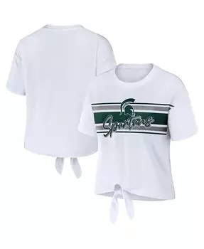 Белая женская укороченная футболка в полоску с узлом спереди Michigan State Spartans WEAR by Erin Andrews, белый
