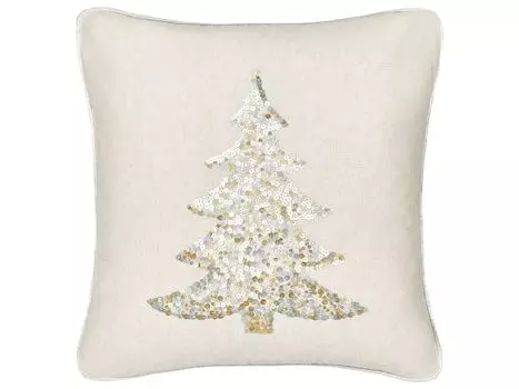 BELIANI декоративная подушка бежевого цвета, хлопковый чехол с наполнителем, блестками, квадратный 45х45 см, Рождественский мотив, Рождественская елка, молния, гостиная, спальня