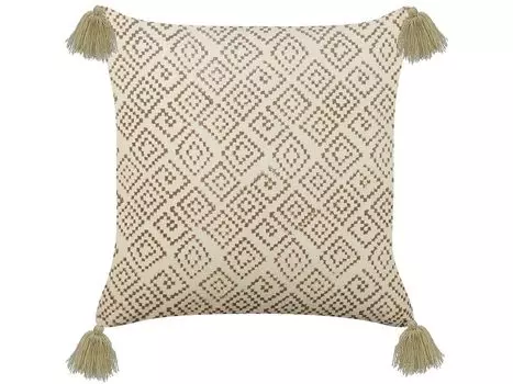 BELIANI декоративная подушка бежевого цвета из бархатной ткани с геометрическим узором и кисточками квадратная 45 х 45 см с наполнителем, аксессуары для дома, диван, гостиная, спальня