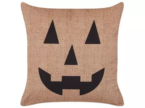 BELIANI декоративная подушка бежевого цвета с чехлом из бархатной ткани с полиэстеровым наполнителем 45 x 45 см. Хэллоуинский мотив тыквы с принтом с двух сторон гостиная и спальня прихожая прихожая