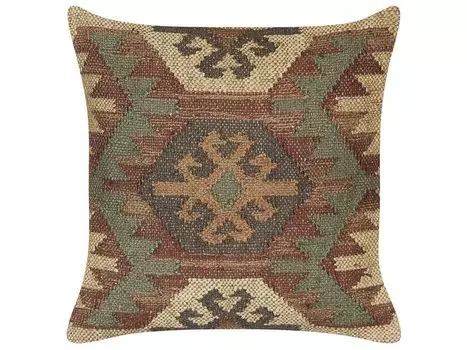 БЕЛИАНИ Декоративная подушка джут и шерсть, разноцветная, 45 х 45 см, восточный узор, стиль килим, размытые цвета Beliani, мультиколор