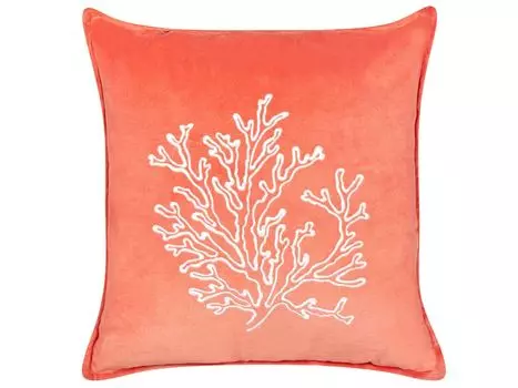 BELIANI декоративная подушка кораллово-красный бархатный квадрат 45 x 45 см с наполнителем на молнии с вышитым коралловым мотивом морской мотив современная диванная подушка декоративная подушка