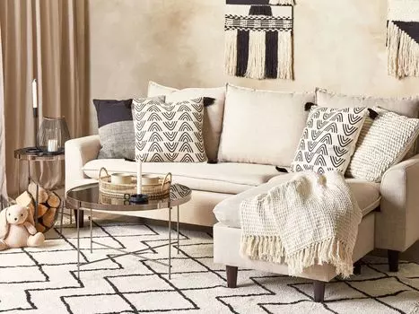 BELIANI декоративная подушка кремово-белого/черного цвета, хлопок 45 x 45 см, чехол с наполнителем, молния, кисточки, геометрический узор, бохо, современное украшение для гостиной