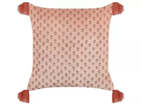 BELIANI декоративная подушка розовая бархатная ткань с цветочным мотивом и кисточками квадратная 45 х 45 см с наполнителем аксессуары для дома для дивана кресло-кровать гостиная спальня