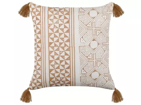 BELIANI декоративная подушка светло-коричнево-белый хлопок 45 х 45 см чехол с наполнителем на молнии восточный узор бохо гостиная спальня