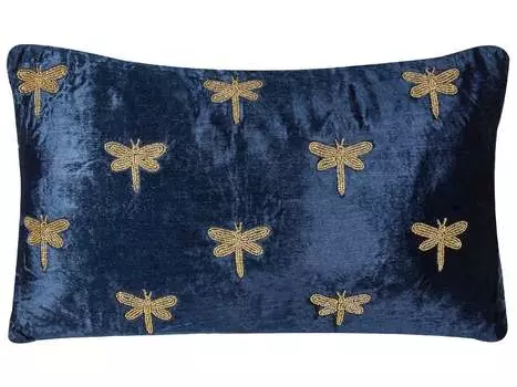 BELIANI Декоративная подушка Темно-синяя бархатная 30 x 50 см с животным узором и мотивом стрекозы Современная гламурная подушка для гостиной и спальни