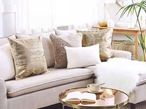 BELIANI декоративная подушка золото хлопок 50 х 50 см тканевый чехол с полиэстеровым наполнителем геометрический узор с эффектом металлик аксессуары для гостиной и спальни