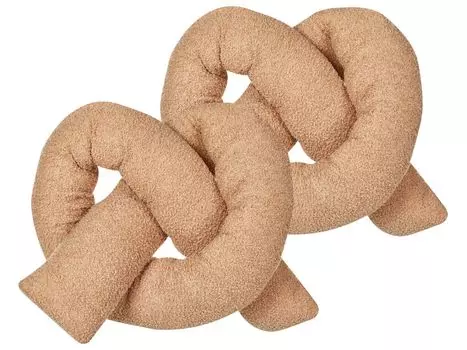 BELIANI комплект декоративных подушек из 2 светло-коричневых подушек из искусственного меха с наполнителем 172 x 14 см, подушка в форме кренделя с узлом, современное оборудование для гостиной, спальни