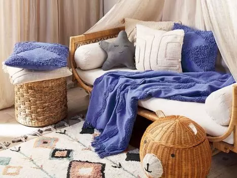 BELIANI Мягкое одеяло Фиолетовый хлопок 125 x 150 см Современный геометрический узор с бахромой Одеяло ручной работы для спальни и гостиной