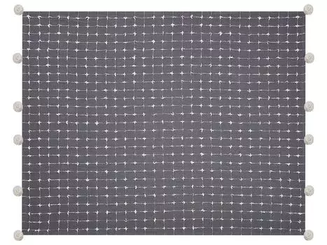 BELIANI Мягкое одеяло серого и кремово-белого цвета, хлопок, 125 x 150 см, современное клетчатое одеяло с помпонами, плед ручной работы для спальни, гостиной, серый