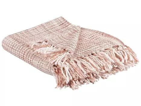 BELIANI Мягкое одеяло золотисто-коричневый и белый акрил 125 x 150 см Ретро с бахромой Аксессуар ручной работы для спальни и гостиной Декоративное плед