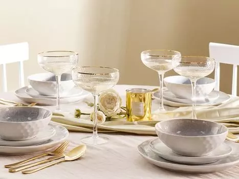 BELIANI Набор чаш для шампанского, 4 шт., прозрачные с чеканным золотым ободком, 450 мл, вместимость 45 мл, выдувные бокалы для шампанского, пиалы для шампанского, прозрачный