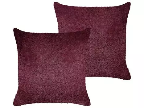 BELIANI Набор декоративных подушек из 2-х бордовых красных тканевых подушек 45 x 45 см. Чехол с наполнителем на молнии. Однотонное украшение в стиле бохо. Современное украшение для гостиной, спальни для кровати.