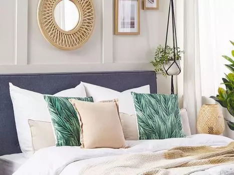 BELIANI набор декоративных подушек из 2-х бархатных подушек квадрат 45 x 45 см с наполнителем, мотив листьев, узор листьев, зеленые съемные чехлы на молнии, современный бохо